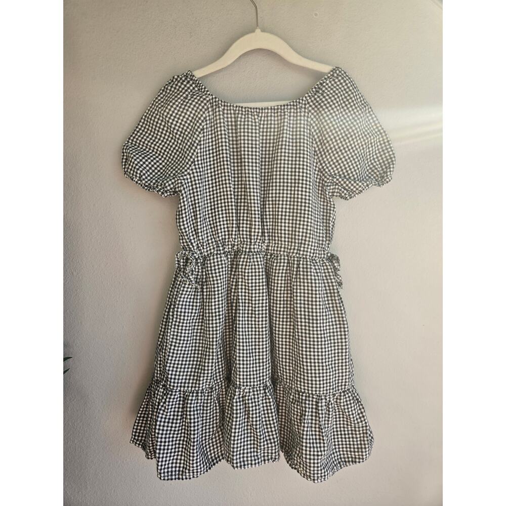 Crewcuts J.Crew Girls Gingham Tiered Puff Sleeve Dress Size 7 Black White